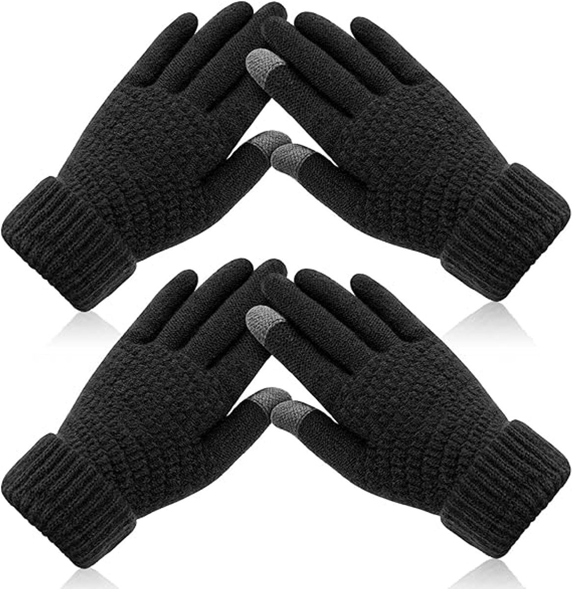 Winter Gloves - Two-pack - Men's Gloves - Warm and Soft - Winter Gloves with Touchscreen - Elastic Cuffs - Knitted Gloves - Suitable for Cold Weather (Black) - Image 1