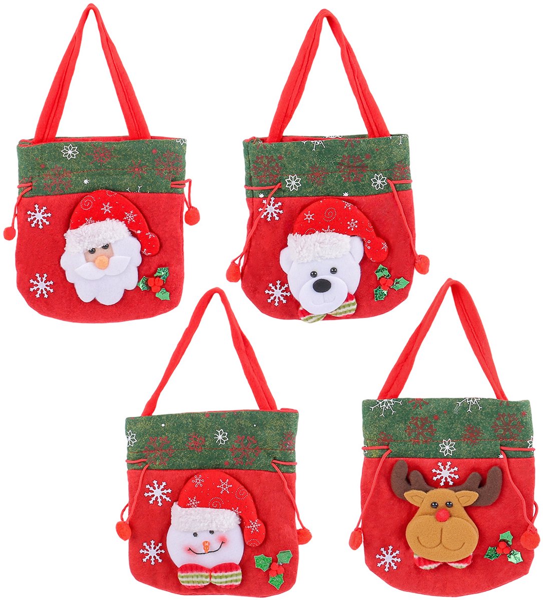 Christmas Gift Bags - Set of 4 - Velvet Material - Candy Bags for Kids - Christmas Apple Bags - Reusable Christmas Gift Bags - Party Bags - 20*20cm - Image 1