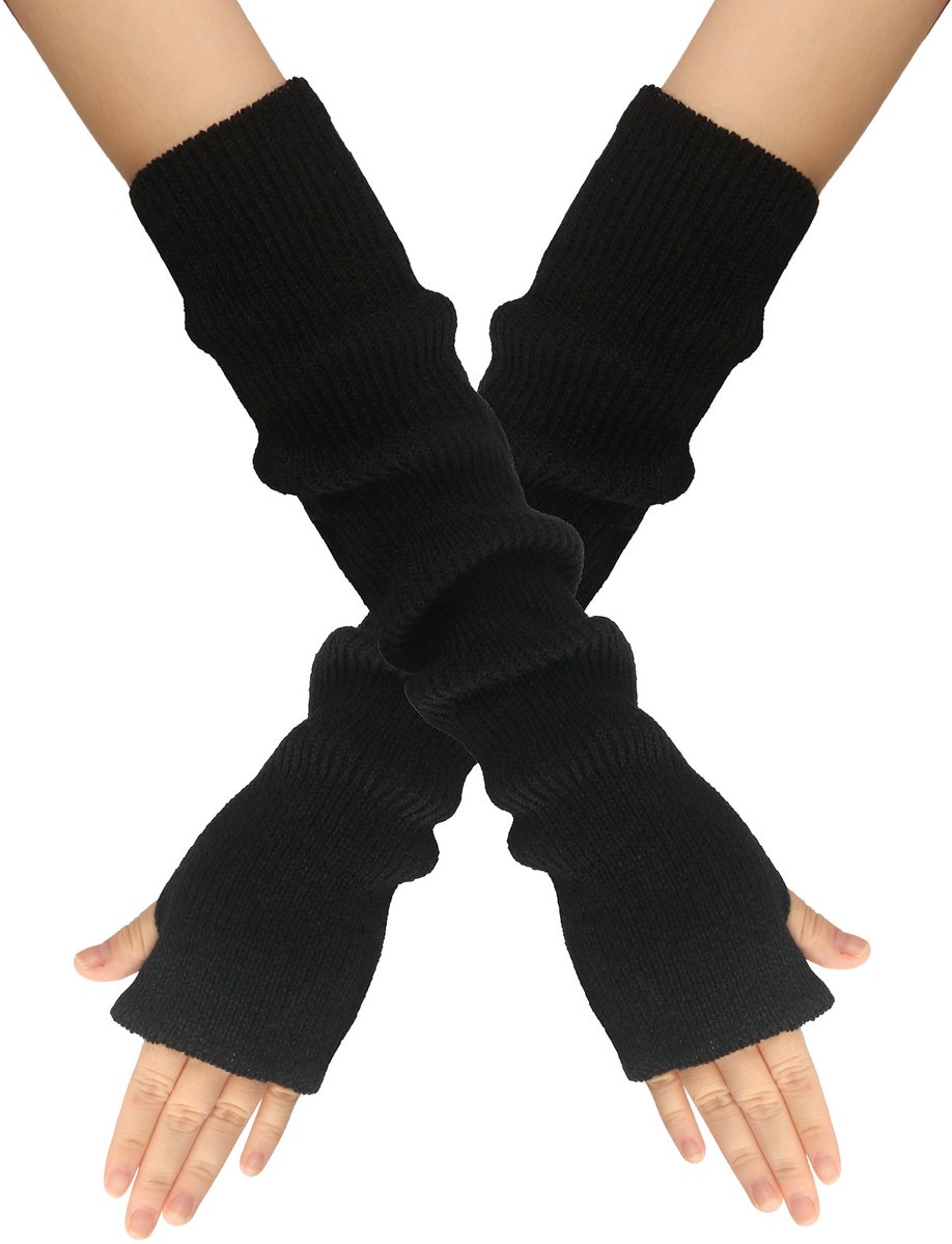 Black Wristbands - Long Knitted Wristbands - Fingerless Gloves - Long Knitted Sleeves for Women - Long Fingerless Sleeves - (Black) - Image 3