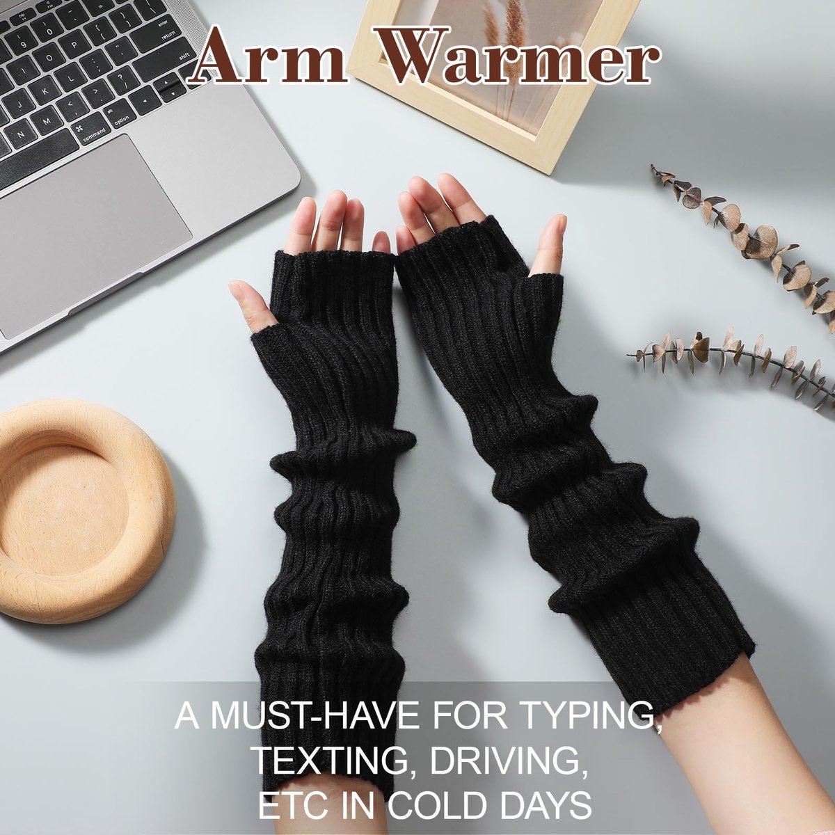 Black Wristbands - Long Knitted Wristbands - Fingerless Gloves - Long Knitted Sleeves for Women - Long Fingerless Sleeves - (Black) - Image 5