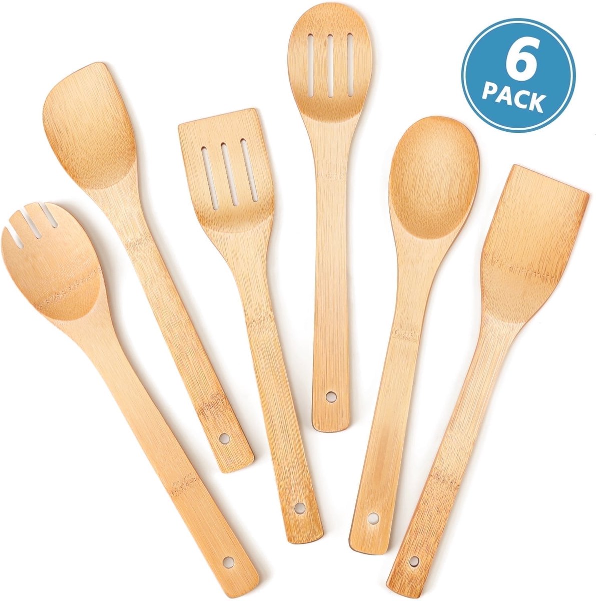 cookware set - 6-piece bamboo spatula and spoon set - Suitable for cooking - Wooden cookware - Image 1