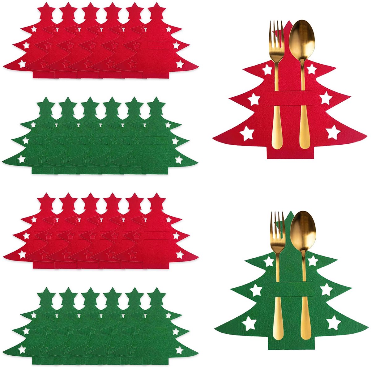 Christmas Tree Cutlery Organizer - 24-Piece Pack - Silver Cutlery Organizer Bag - Cutlery Case - Christmas Tree Pattern Felt Cutlery Case - Christmas Holiday Party Table Decoration - Image 1