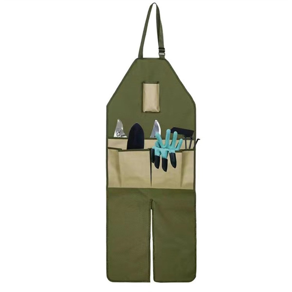 One-Piece Garden Apron - Men's Apron - Harvest Apron with Pockets - Waterproof - Adjustable, Knee-Reinforced - Suitable for Mowing and Grass Trimming (Green + Khaki) - Image 1