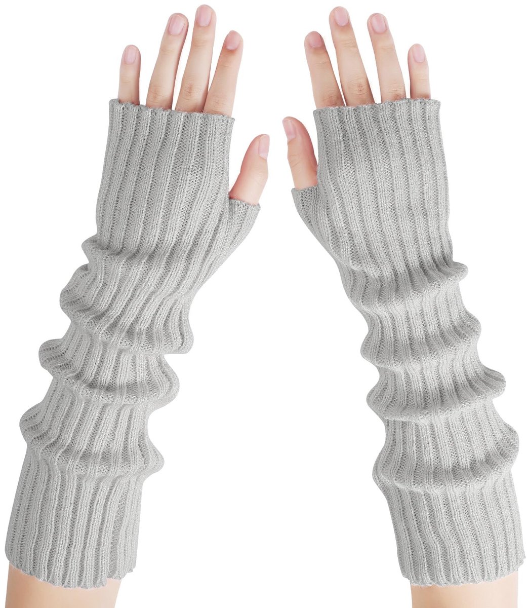Arm Sleeves - Women's Long Fingerless Knitted Y2K Arm Sleeves - (Gray) - Image 1