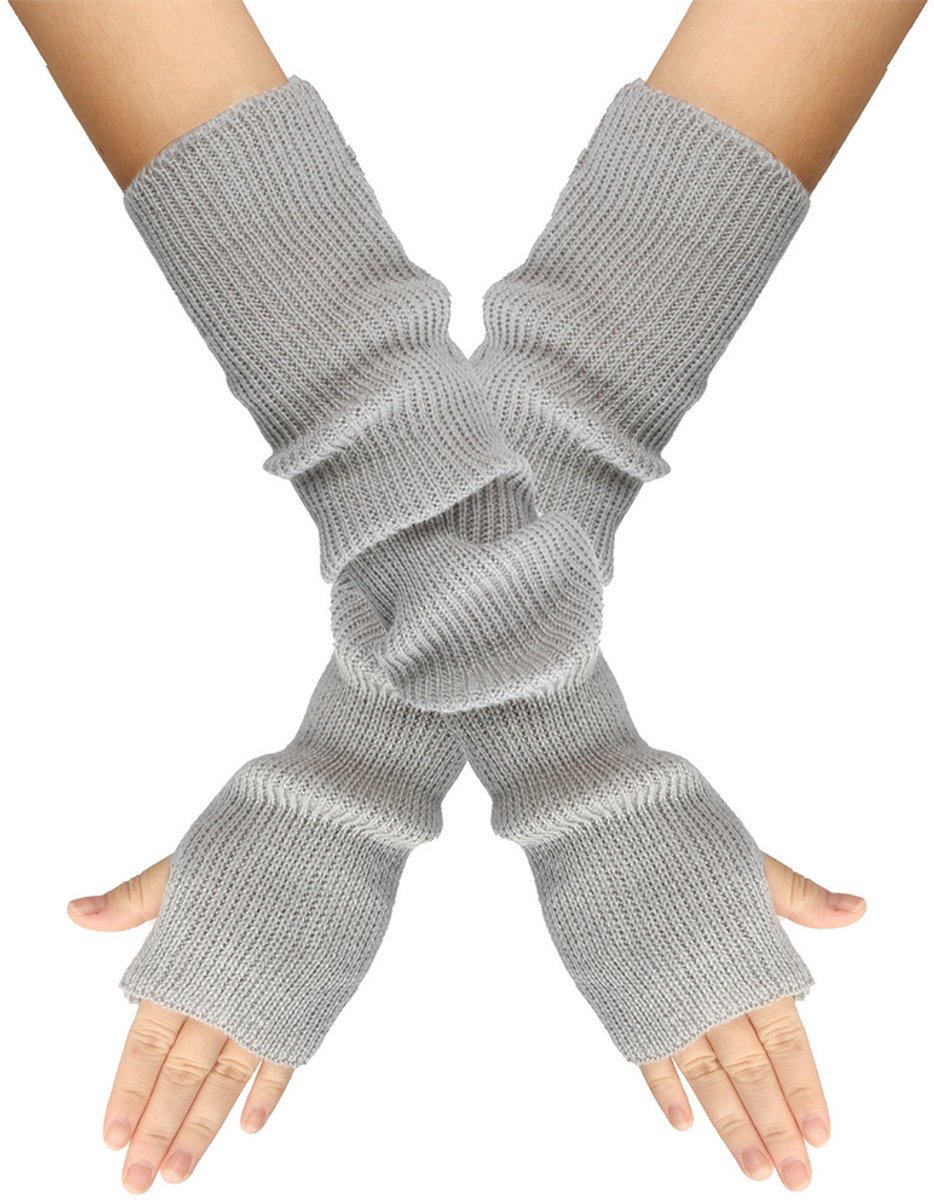 Arm Sleeves - Women's Long Fingerless Knitted Y2K Arm Sleeves - (Gray) - Image 5