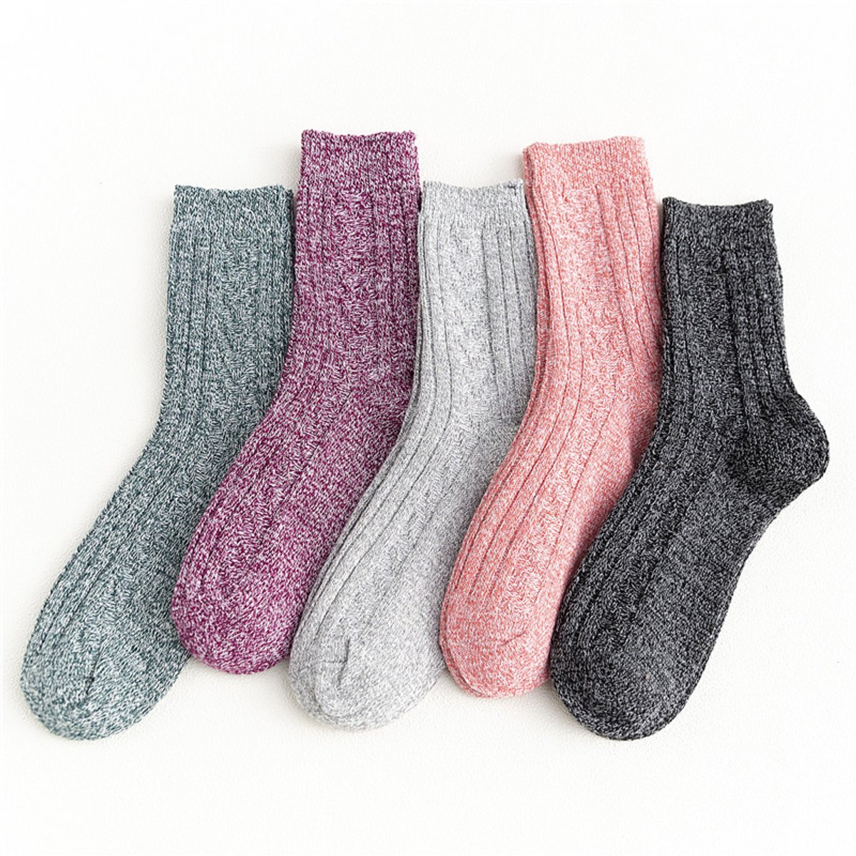 5 Pairs of Socks - Autumn/Winter - Extra Long and Plus Size Double Needle Stitch - Cable Knit - Thick - Warm - Women's Socks Up to the Calf - Image 1