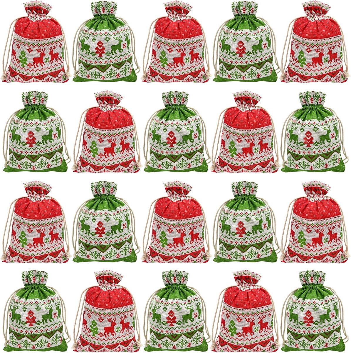 Christmas linen gift bags - 24 pieces - 13x18cm - Christmas decoration for indoors - Reusable - Christmas candy bags with drawstring - Suitable for gift bags for children's parties during the Christmas holidays - Image 1