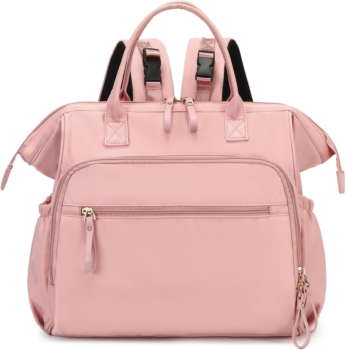 Convertible Diaper Bag - Wide Opening - 14 Pockets - Stylish - Baby Changing Bag - with Stroller Buckle - Diaper Bag - Waterproof (Pink) - Image 1