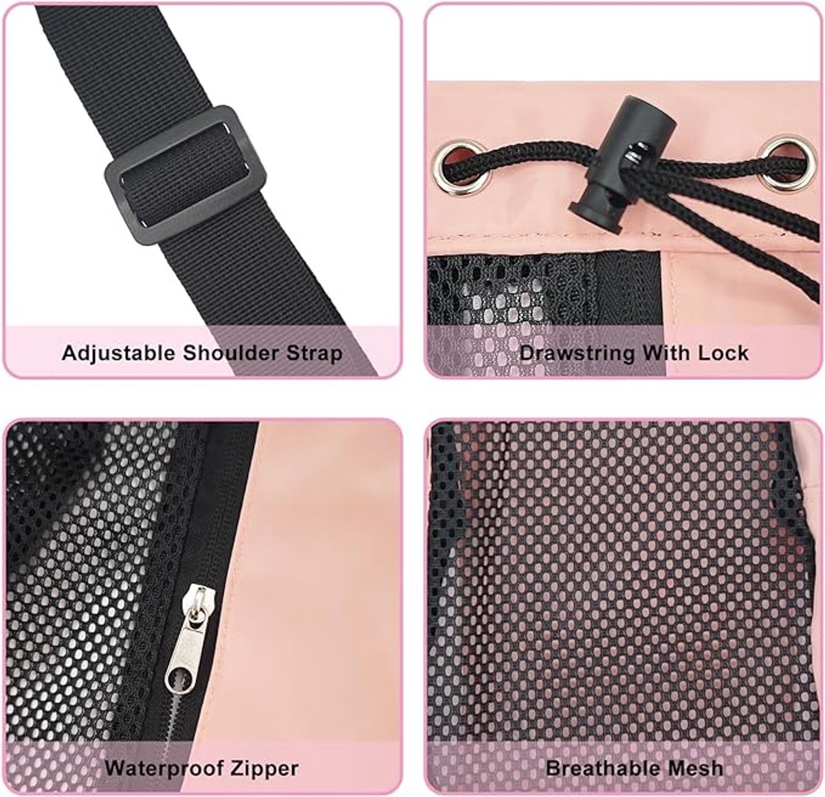 Backpack - Sports Bag - Travel Bag - Training Bag - Swimming Bag - 30*15*45cm - Mesh Material - Drawstring Design - Side Storage Space - Unisex - Suitable for Fitness, Swimming, Travel, Dancing, Camping（Pink） - Image 4