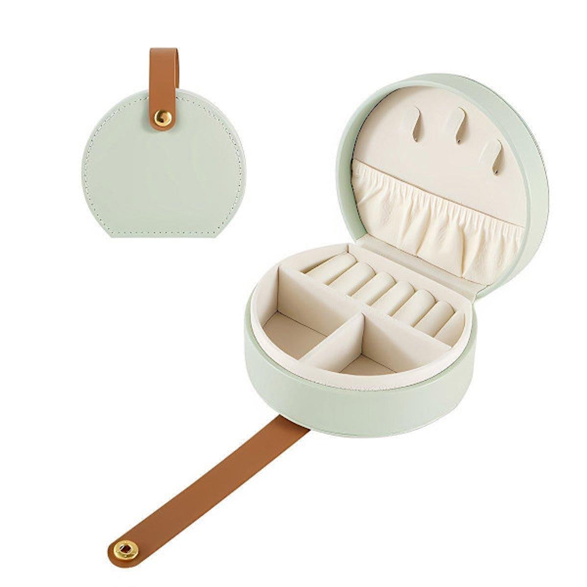 Small portable leather jewelry box - travel box - for necklaces, rings and earrings - green - Image 1