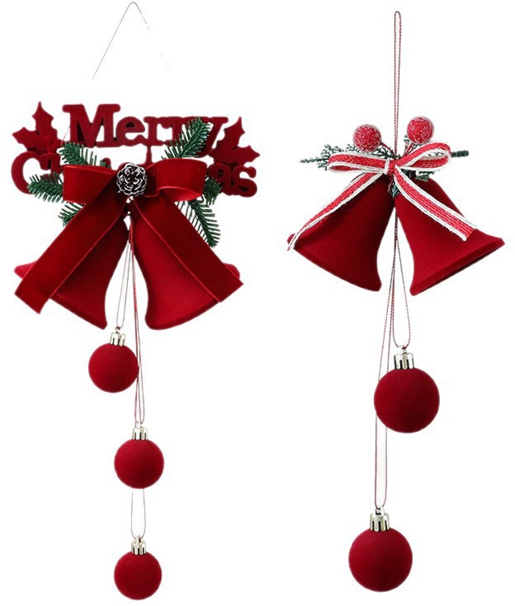 Christmas Bells - Decorative Pendant - Christmas Bells with Flock Print - Christmas Tree Decoration Display - Hanging Ornaments - 2 Pieces - Image 1
