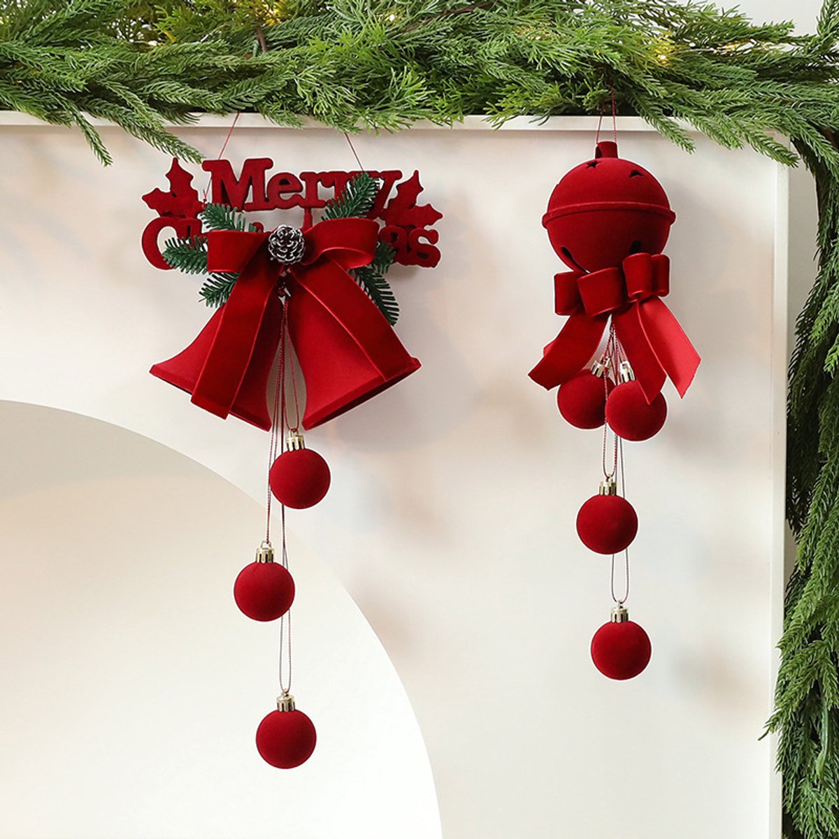 Christmas Bells - Decorative Pendant - Christmas Bells with Flock Print - Christmas Tree Decoration Display - Hanging Ornaments - 2 Pieces - Image 3