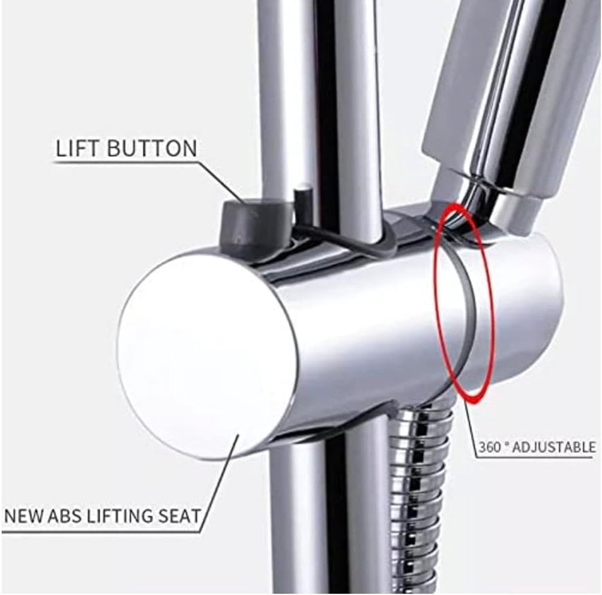 Shower Rod Slide Rail - 24mm Diameter - Handheld Shower Head Holder - Adjustable - ABS Material - Handheld Shower Head - Shower Head - Shower Head Holder - Handheld Shower Head Holder - Shower - Bathroom - Silver - Universal - Suitable for shower rods - E - Image 2
