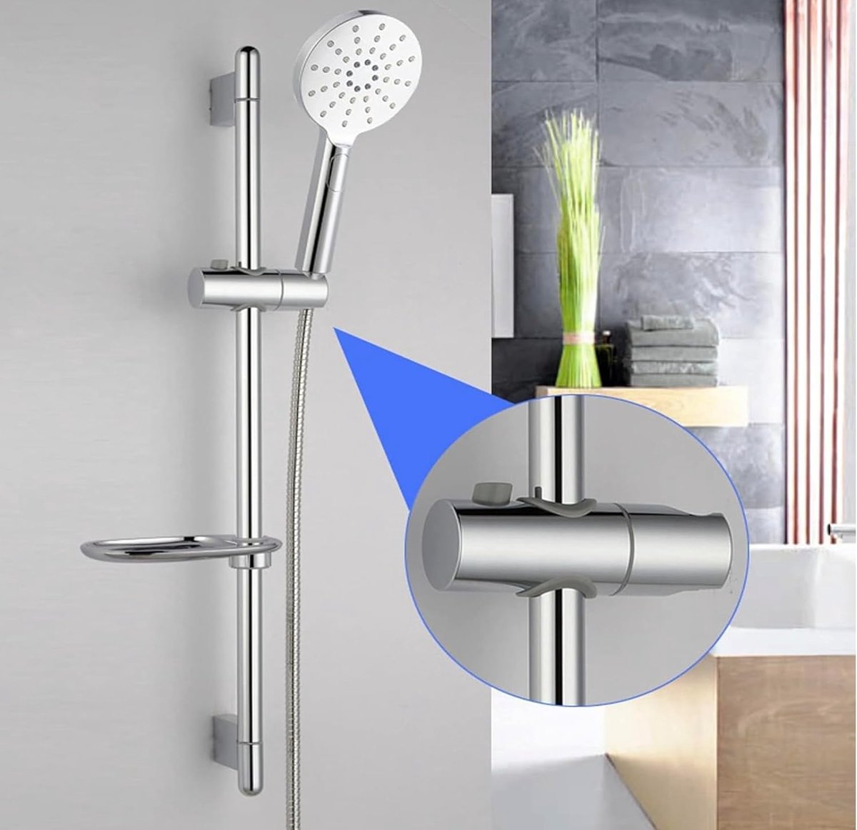 Shower Rod Slide Rail - 24mm Diameter - Handheld Shower Head Holder - Adjustable - ABS Material - Handheld Shower Head - Shower Head - Shower Head Holder - Handheld Shower Head Holder - Shower - Bathroom - Silver - Universal - Suitable for shower rods - E - Image 3