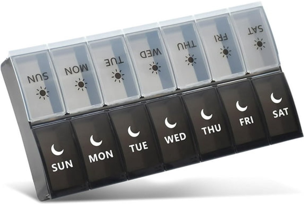 Storage Box - Vitamin Box Medicine Dispenser - Twice Daily (Black & White) - Image 1