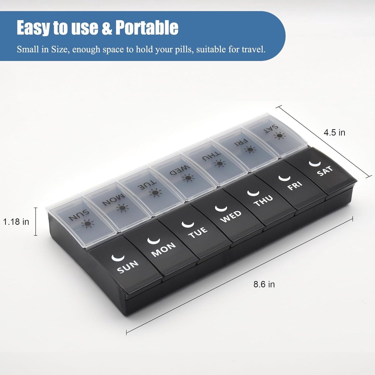 Storage Box - Vitamin Box Medicine Dispenser - Twice Daily (Black & White) - Image 2