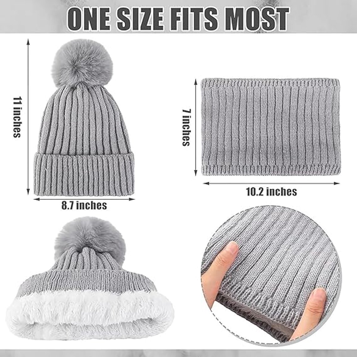 Gloves, hat and scarf - three-piece set - winter knitwear - lined with fleece and thickened - warm and cold resistant - dark gray - Image 2