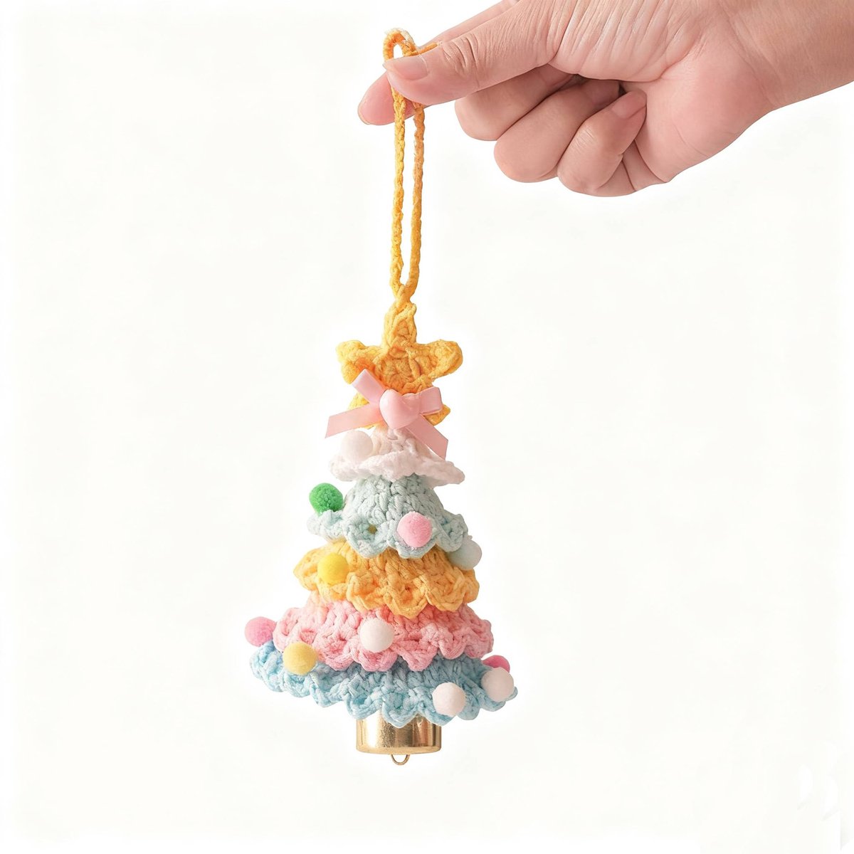 Christmas Decorations - Crochet Christmas Tree Bell Decorations - Small Christmas Decorations - Car Decorations - Style D - Image 1