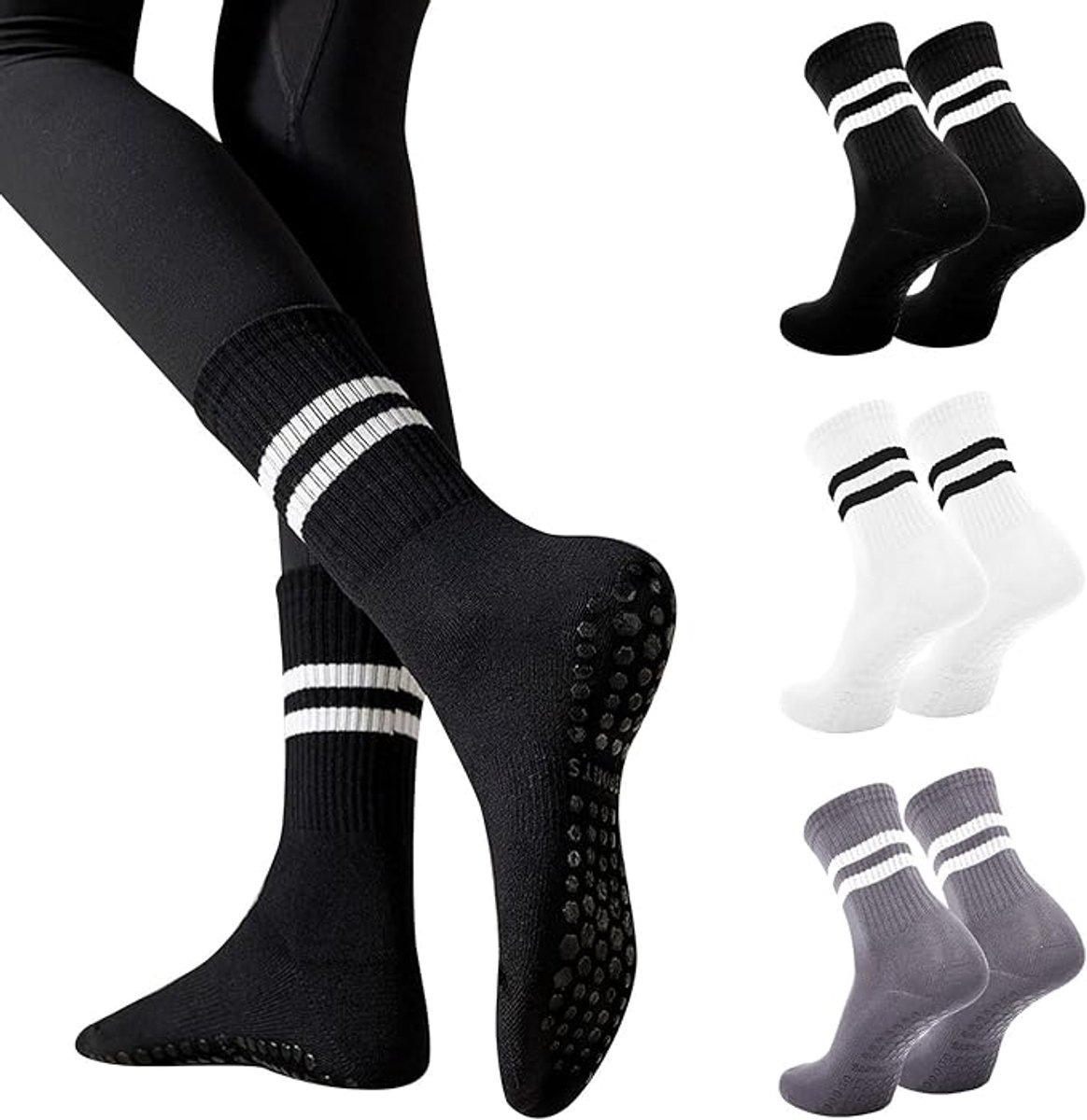 Non-slip Socks for Women (3 Pairs) - Floor Socks - Home Socks - Slipper Socks - Non-slip Socks - Yoga Socks - Suitable for Pilates, Ballet, Dance, Trampoline - Image 1