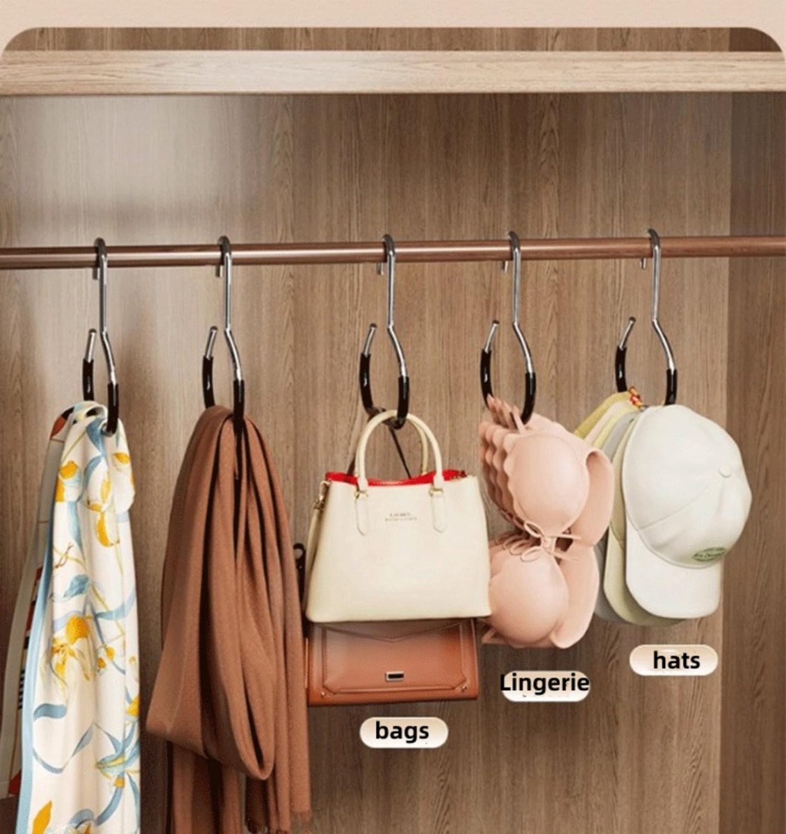 10-pack - Non-slip - Space-saving - Storage rack - Wardrobe belt/scarf hooks - Suitable for displaying hats, vests, ties, shawls (black) - Image 2