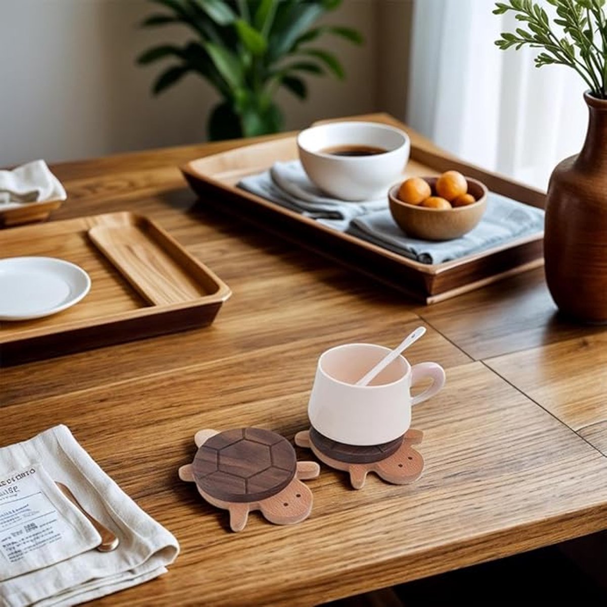 Coasters - Cute coasters - wood - With a stylish turtle design - A fun desk decoration - Perfect for storing all kinds of cups, cutlery and kitchen utensils. - Image 4