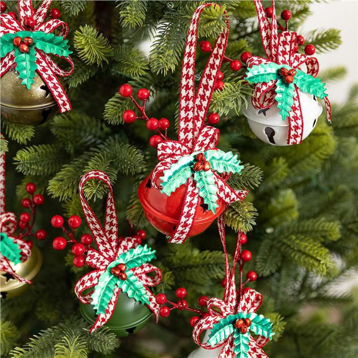 Decoration Christmas Bell Accessories with Bow - Wind Chime Pendant - Home Decoration (4 pieces) - Image 3