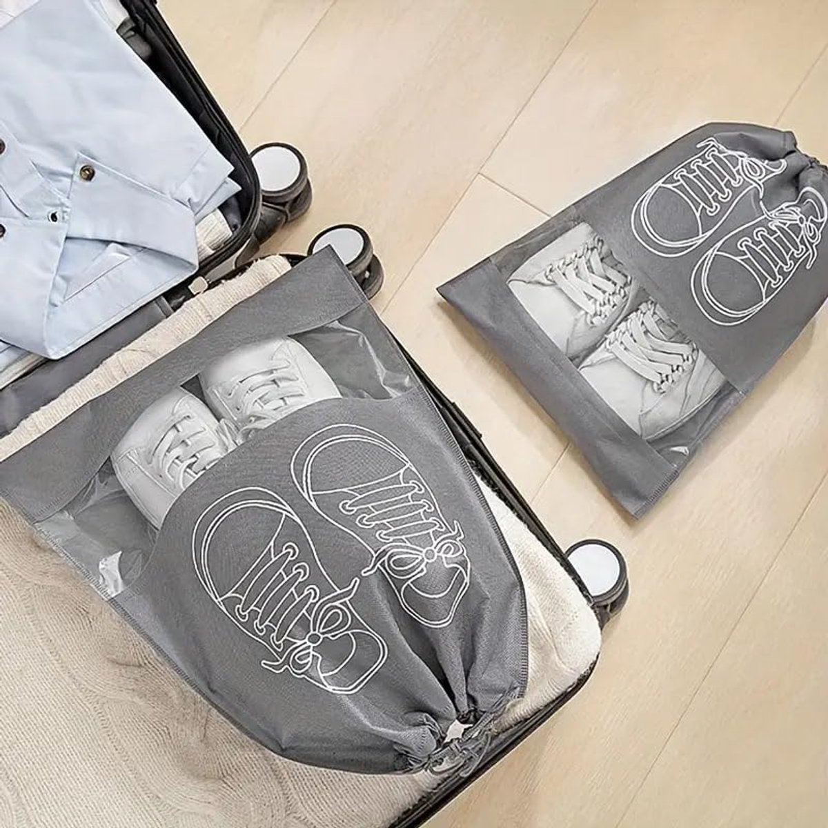 Shoe Bags - 5 Pieces - Shoe Bag - Travel and Storage Bag - Water-Repellent - Travel Organizer - Gray (36*26.5 cm) - Image 3