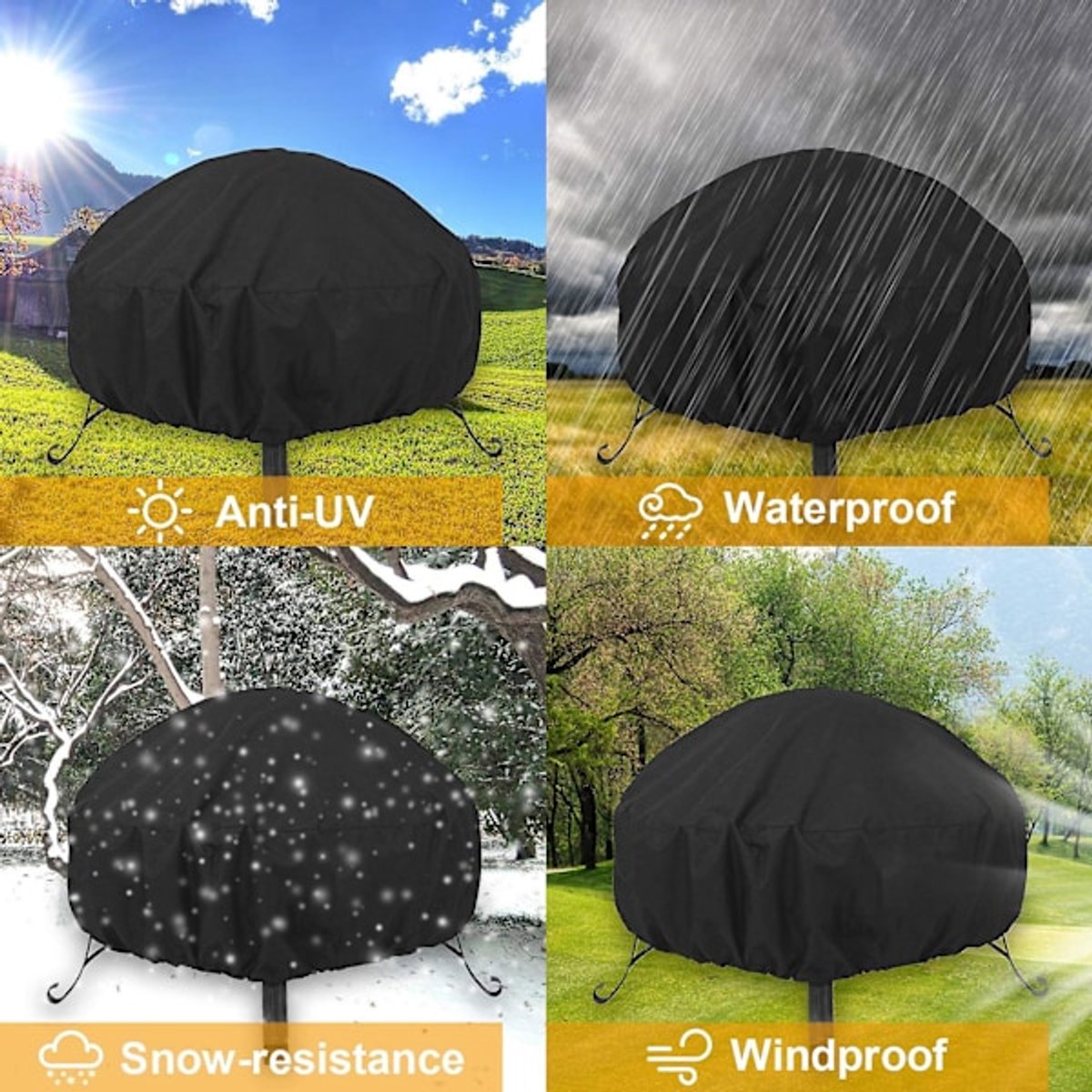 Round grill cover - waterproof, windproof, UV-resistant - Oxford cloth fire pit cover - 122x46cm - Image 2