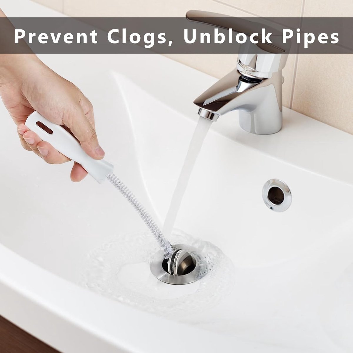 4-piece sink cleaning brush set - Drain brush - 45 cm - Flexible sink cleaning brush - Drain tool - Drain spring - Suitable for kitchen and bathroom drains and overflow pipes - Image 2