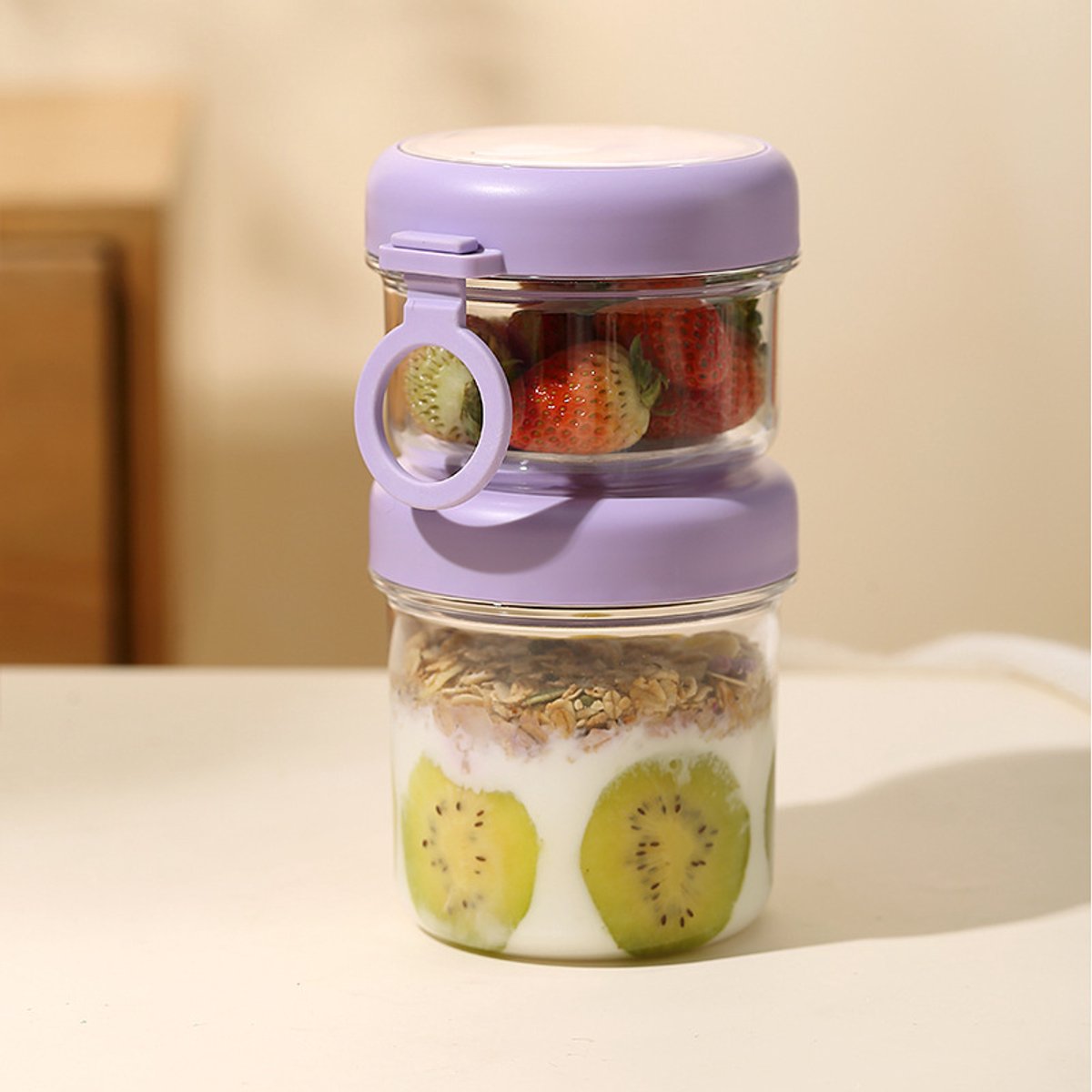 Yogurt Cup to Go - 880 mL - Muesli Cup - Oats Pots - Soup Cup - Lunch Cup - Lunch Pot - Leak-Proof - Insulated - with Spoon - Dishwasher Safe - Purple - Image 1