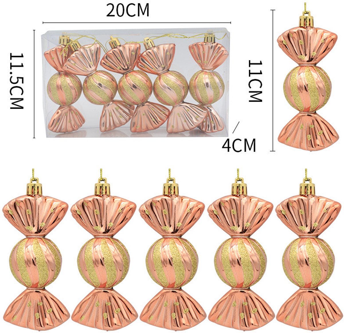 Christmas Decorations - Christmas Decorations - Painted Candy Tree Decorations - Rose Gold (5 per box) - Image 1