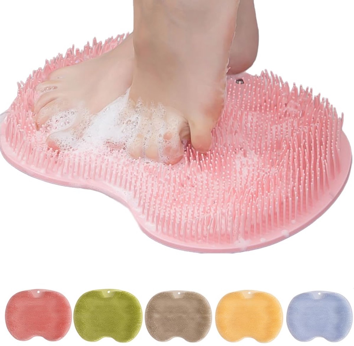 Shower Mat - Non-Slip Bath Mat - Foot Cleansing Pad, Back Scrub Pad, Exfoliating Bath Scrub Pad, Non-Slip Wall Suction Cup - Suitable for Men and Women (Pink) - Image 1