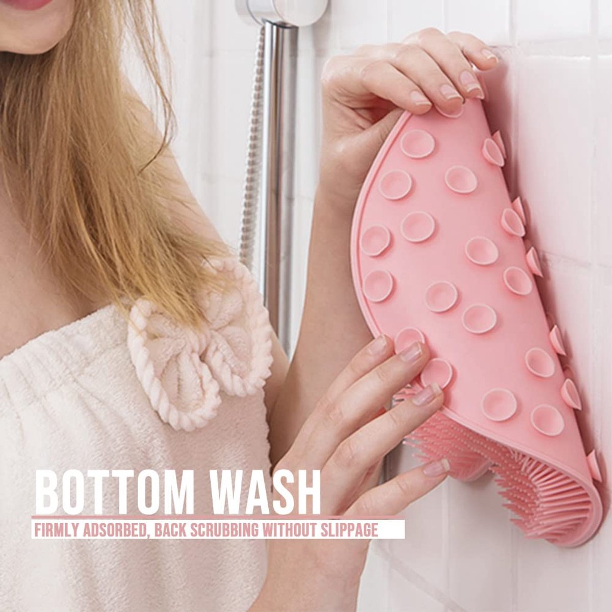 Shower Mat - Non-Slip Bath Mat - Foot Cleansing Pad, Back Scrub Pad, Exfoliating Bath Scrub Pad, Non-Slip Wall Suction Cup - Suitable for Men and Women (Pink) - Image 5