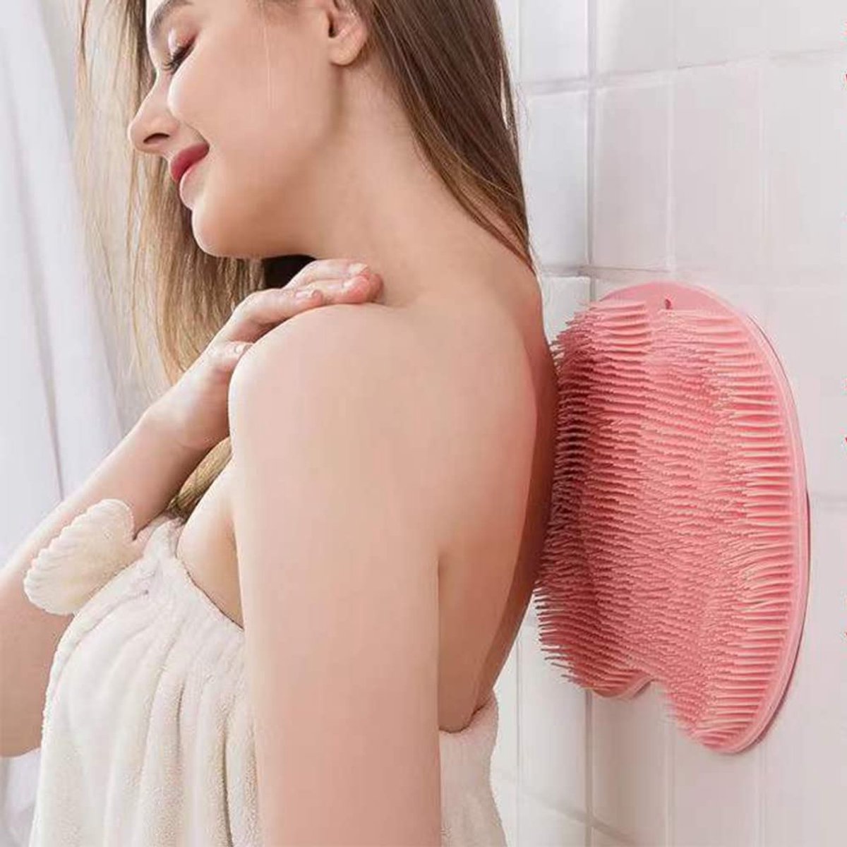 Shower Mat - Non-Slip Bath Mat - Foot Cleansing Pad, Back Scrub Pad, Exfoliating Bath Scrub Pad, Non-Slip Wall Suction Cup - Suitable for Men and Women (Pink) - Image 6
