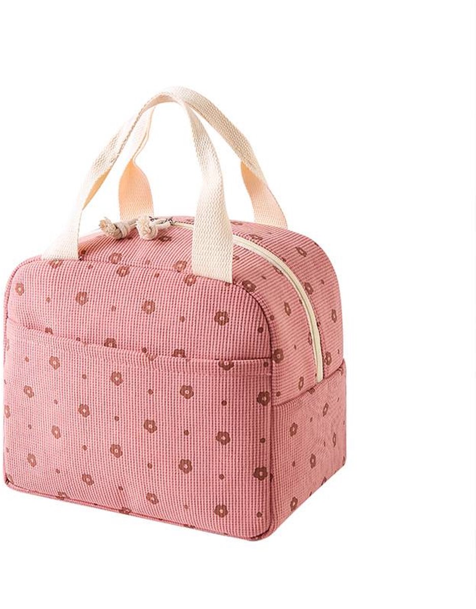Lunch Bag - Corduroy - Lunch Box for Students/Work - Insulated Bag - Waterproof - Portable Handle - Cute Lunch Bag - Pink - Image 1