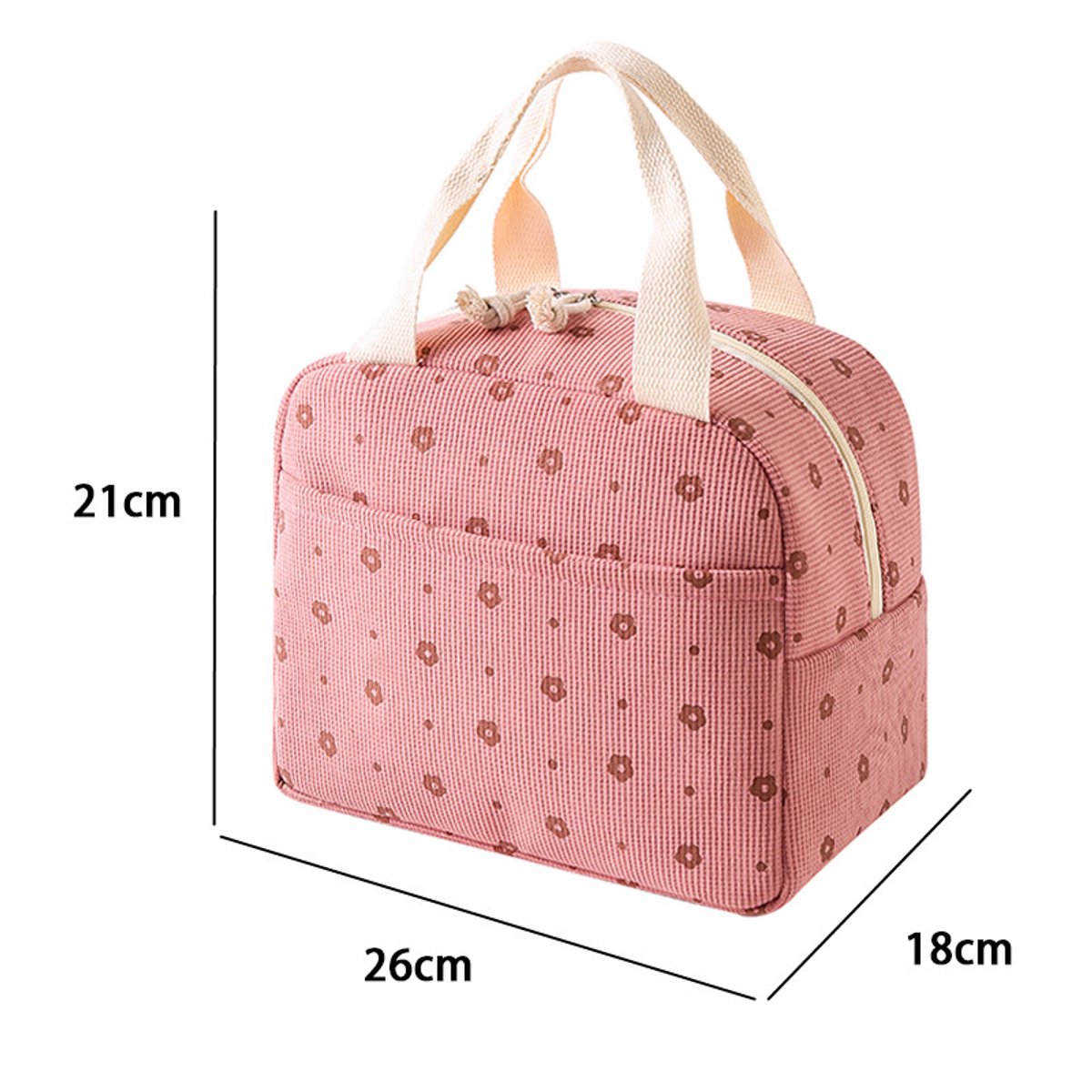 Lunch Bag - Corduroy - Lunch Box for Students/Work - Insulated Bag - Waterproof - Portable Handle - Cute Lunch Bag - Pink - Image 2