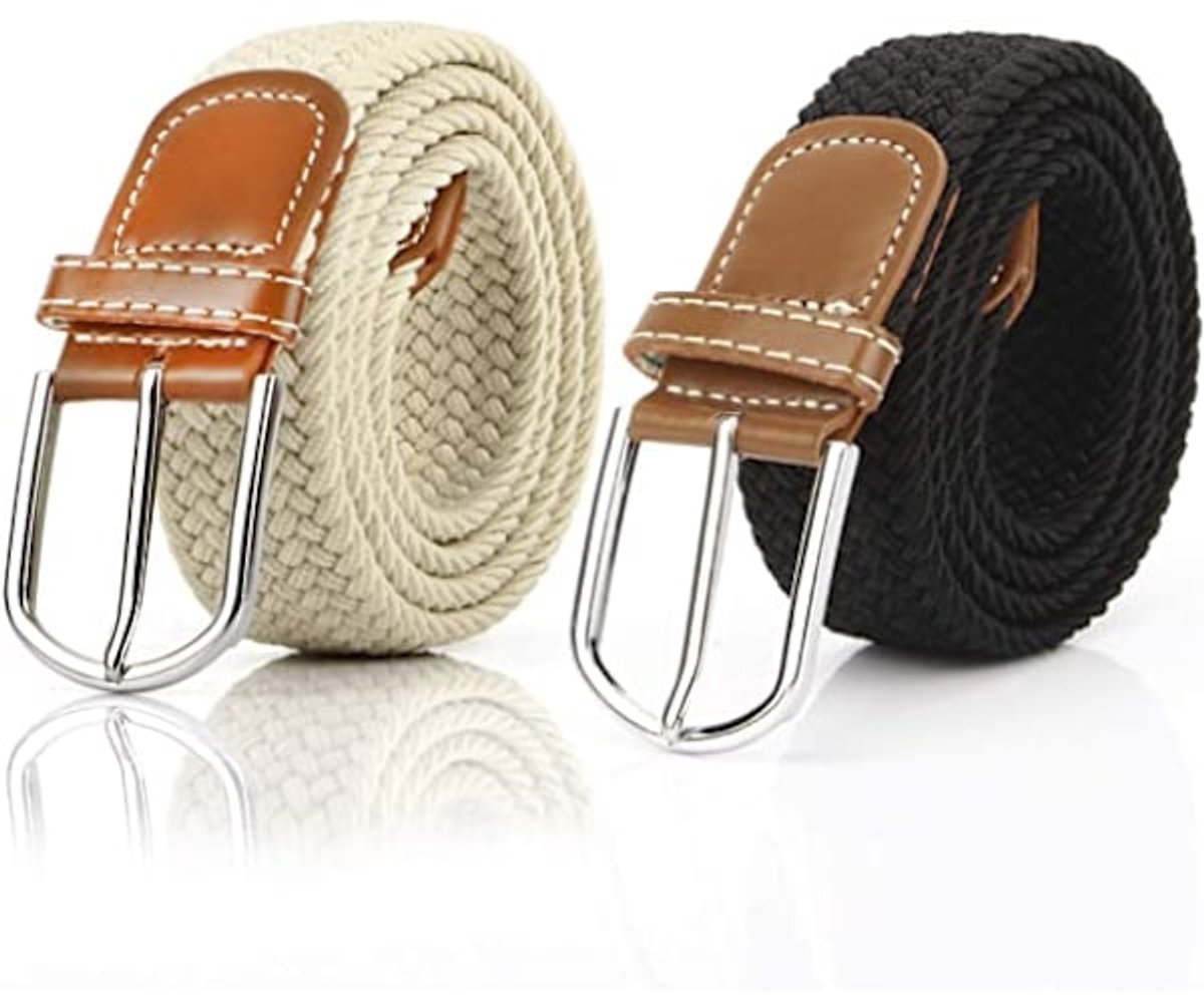 Women's Braided Belt - Stretch Canvas - Elastic Waistband - 2-Pack - No Holes - Image 1