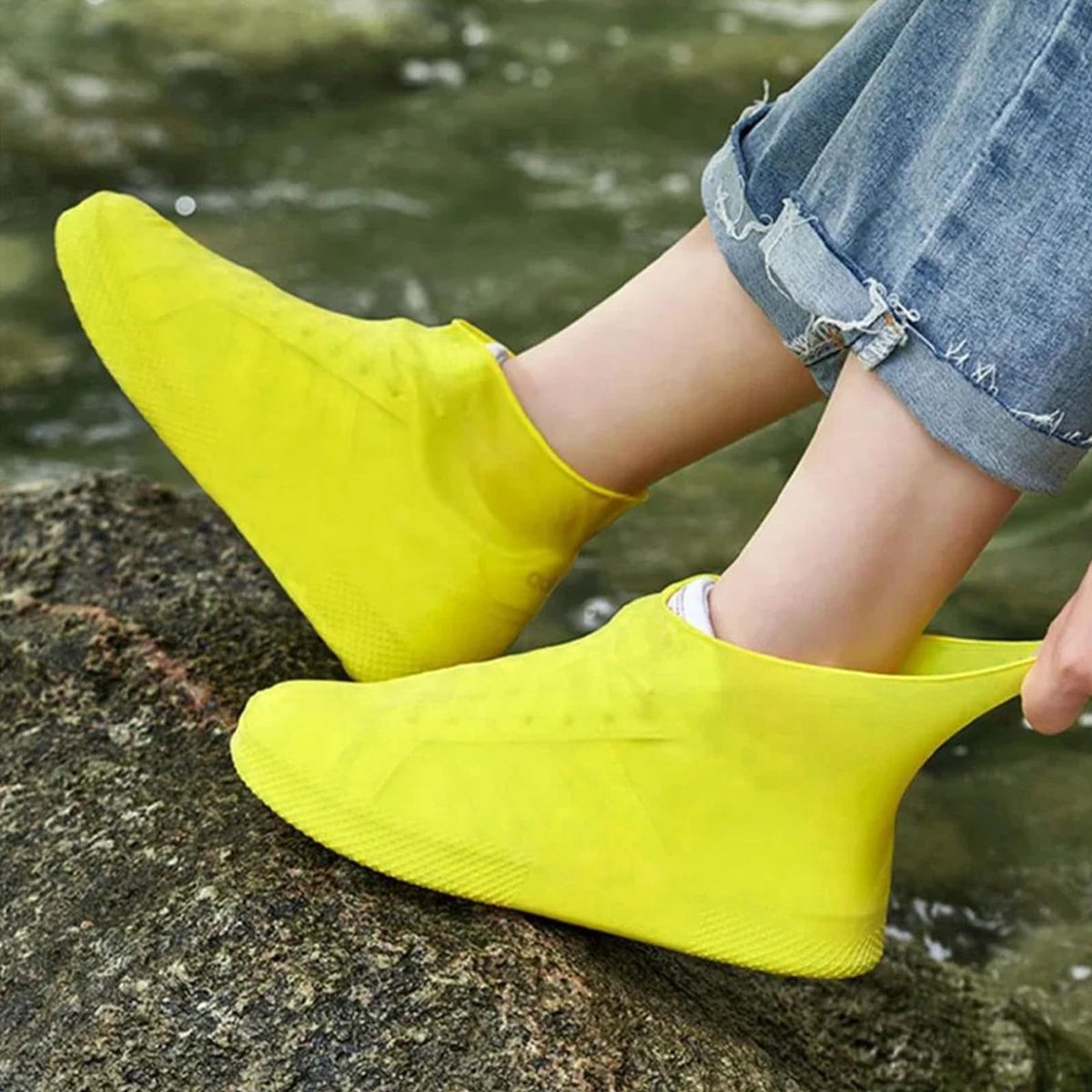 Overshoes - 1 Pair - Waterproof Silicone Overshoes - Reusable, Non-slip, Suitable for Outdoor Activities (Yellow - Size L) - Image 1