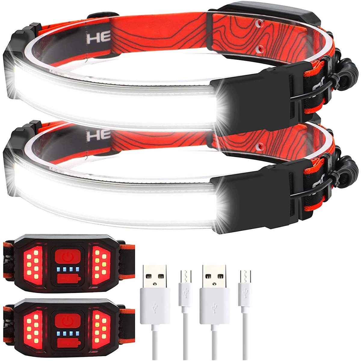 Headlamp LED Rechargeable - Headlight - 2-Pack Rechargeable LED Headlamp - 230° Wide Angle Lighting - High Lumens, 3 Modes - Lightweight Headlamp - Suitable for Running, Cycling, Camping - Image 1