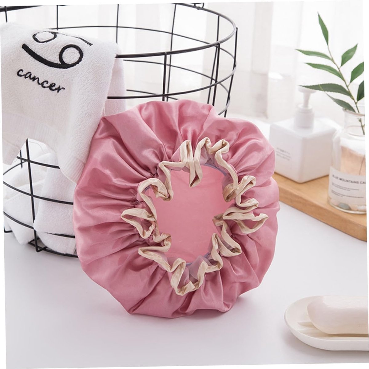 Four-Piece Double Layer Shower Cap Set - Hair Salon - Shower Cap Cover - Kitchen Cap - Pink - Gray - Brown - Light Pink - Women's Essential Bathroom Supplies - Image 7