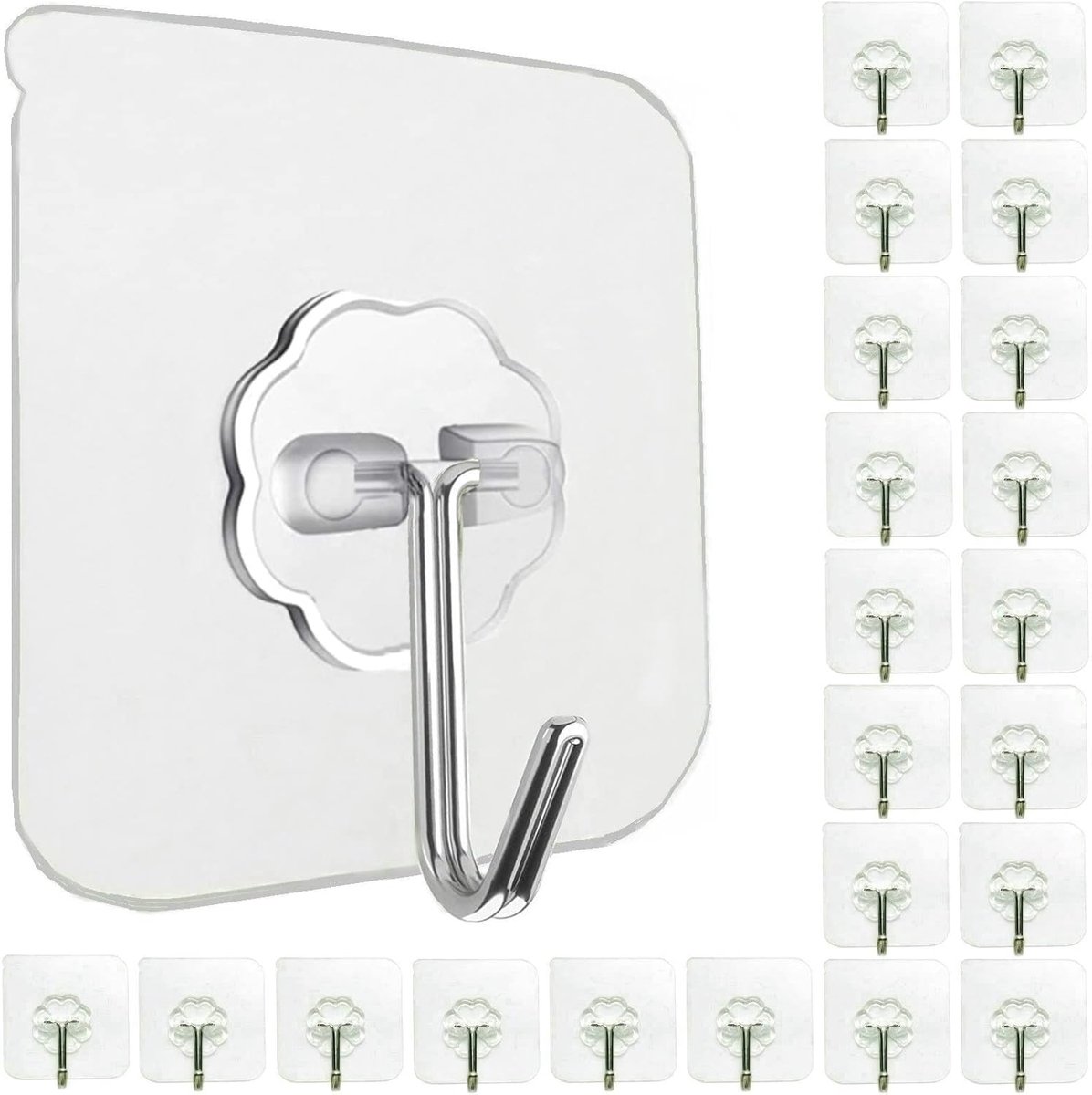 Self-adhesive hooks - transparent - waterproof - self-adhesive wall hooks - suitable for keys - bathroom, shower, outdoor, kitchen, door - practical pack of 24 - Image 1