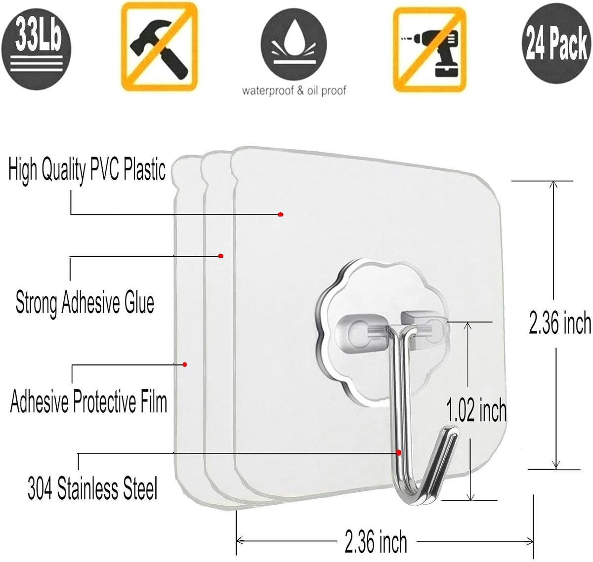 Self-adhesive hooks - transparent - waterproof - self-adhesive wall hooks - suitable for keys - bathroom, shower, outdoor, kitchen, door - practical pack of 24 - Image 7