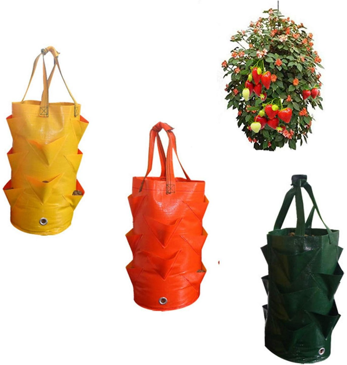 Hanging Plant Bags - 3-Pack Hanging Strawberry Planters - Strawberry Plant Bags PE Strawberry Planters - For Growing Vegetables, Flowers & Herbs - Image 1