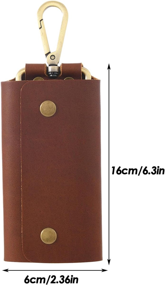 Key Case - Men's Wallet Made of Genuine Leather - 16 x 6 cm - Multifunctional Organizer - Secure Zip Pocket - Suitable for Home, School, Work and Everyday Use - Brown - Image 1