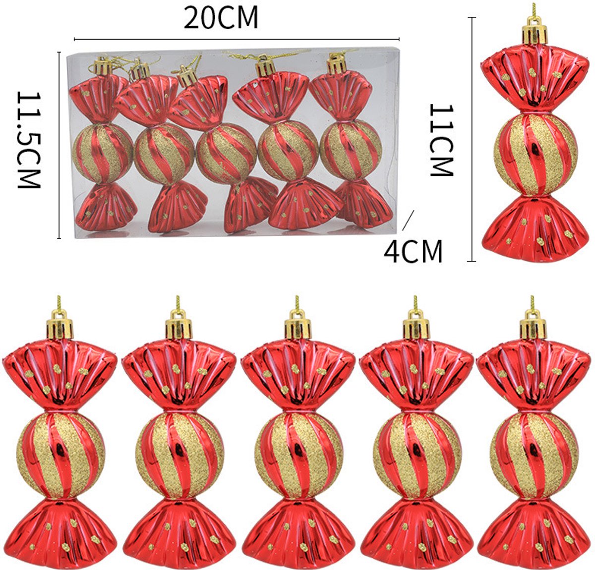 Christmas Decorations - Christmas Decorations - Painted Candy Christmas Tree Decorations - Red (5 per box) - Image 1