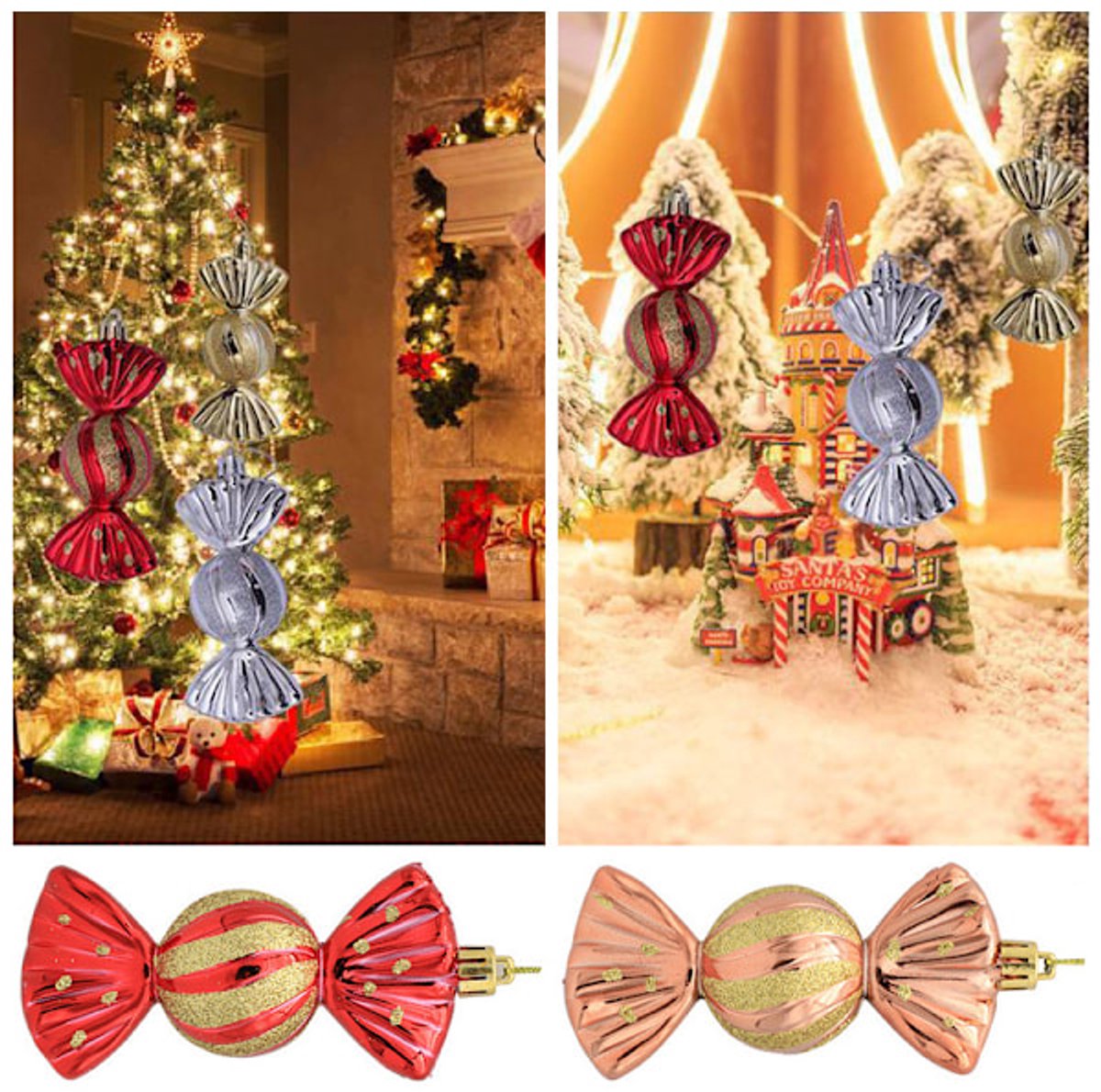Christmas Decorations - Christmas Decorations - Painted Candy Christmas Tree Decorations - Red (5 per box) - Image 5