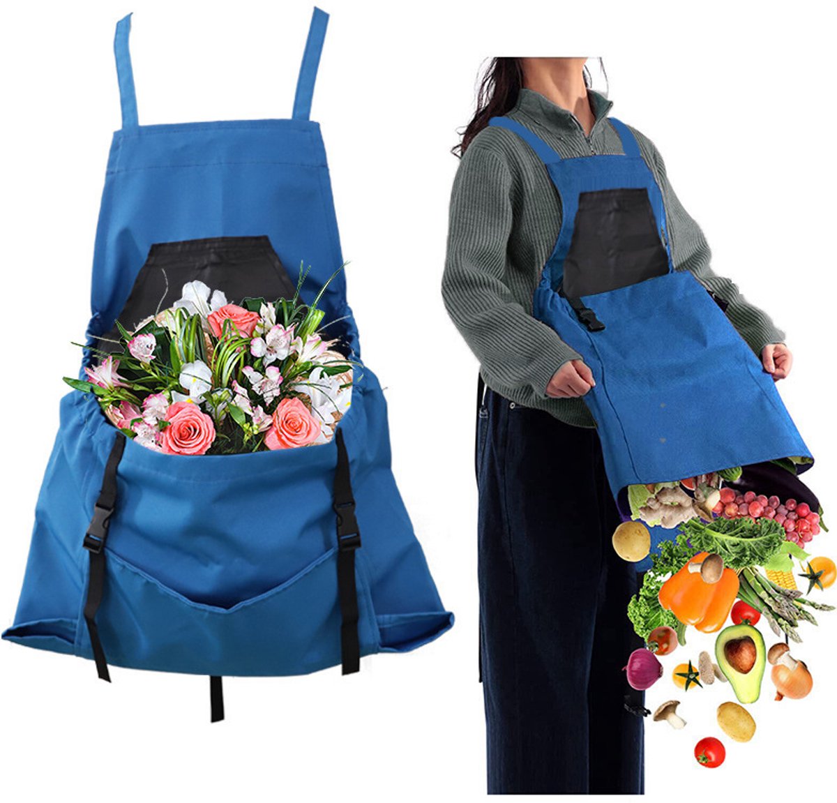 Apron Picking Bag - Large Outdoor Picking Bag - Gardening - Harvest Apron with Quick Release - Backpack Tools - Blue - Image 1
