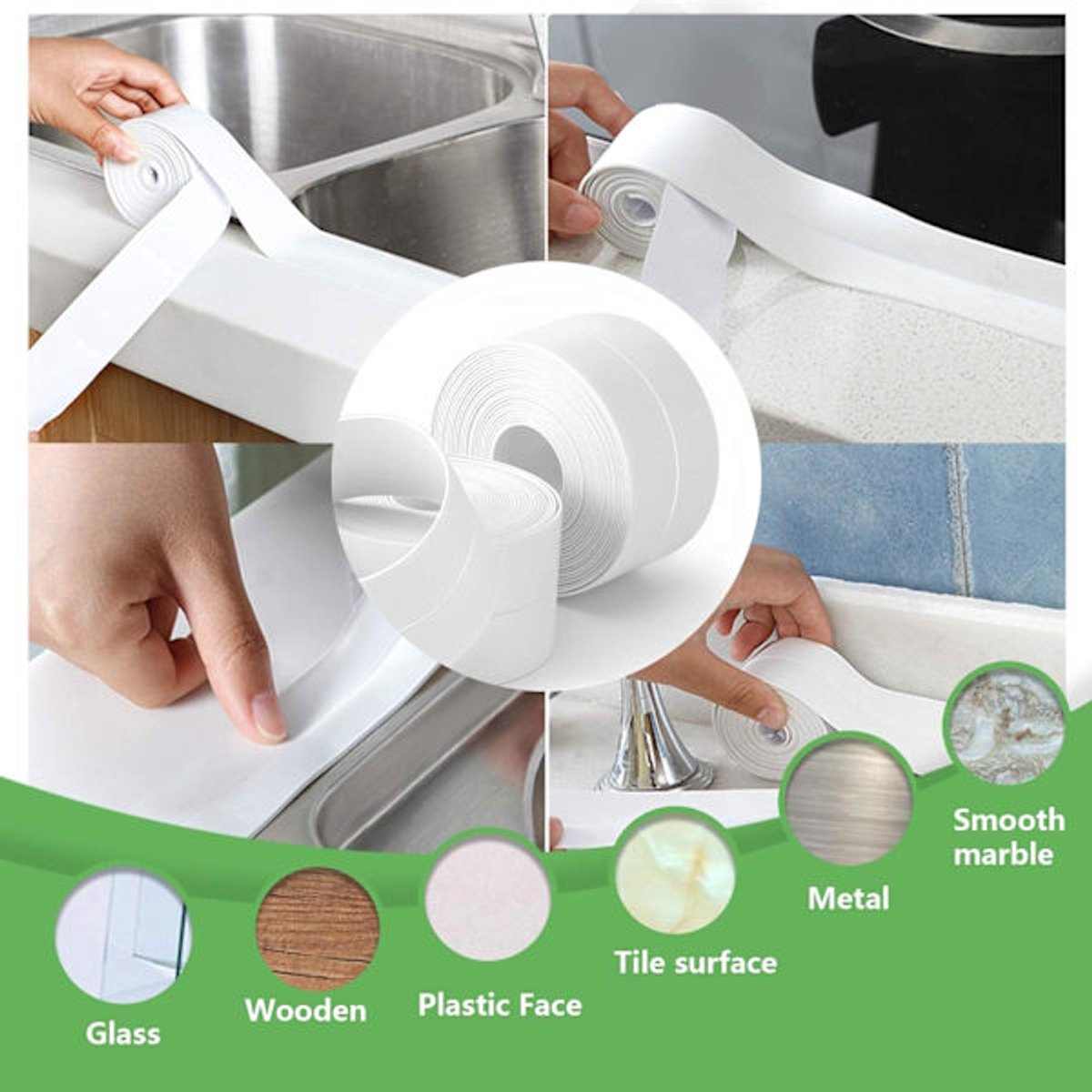 Waterproof Sealing Tape - for floors, walls, countertops, sinks, bathrooms, toilets and baths - 2-pack - Image 2