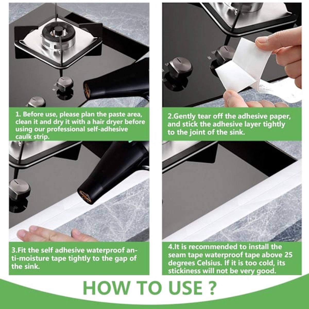 Waterproof Sealing Tape - for floors, walls, countertops, sinks, bathrooms, toilets and baths - 2-pack - Image 5