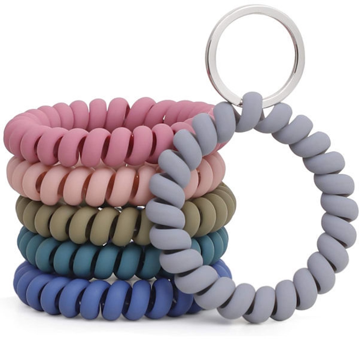 Elastic Bracelet Keychain - Flexible Spiral Bracelet Keychain - For Sauna, Gym, Swimming Pool, ID Card & Outdoor Sports 6-Pack - Image 1